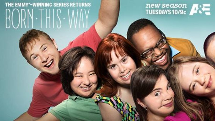 Text: The Emmy-Award winning series returns: Born This Way with images of the cast