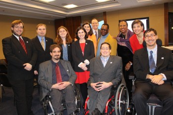 RespectAbility Fellows and Staff with John, a cast member of the tv show Born This Way, and Jonathan Murray of A&E. 