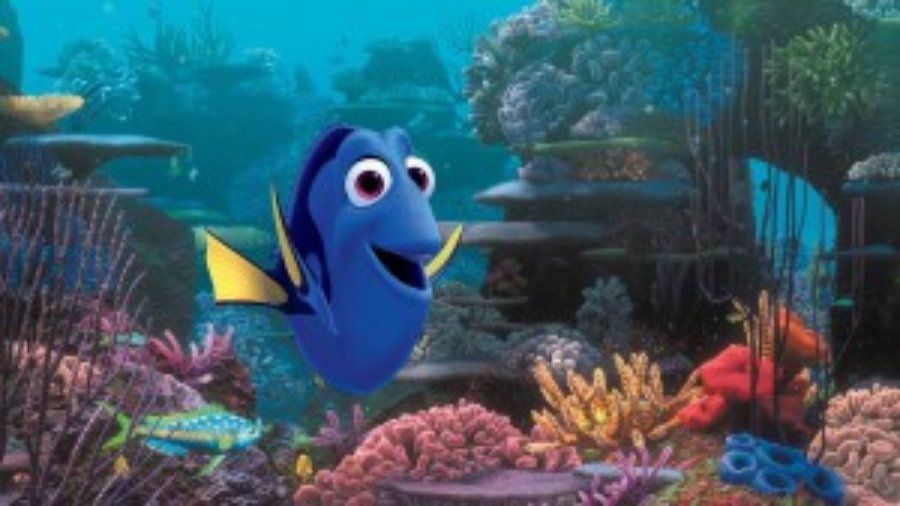 Screenshot of Finding Dory showing Dory swimming in the ocean