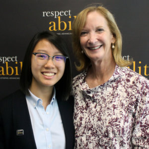 RespectAbility Fellow Judith Lao with Debbie Ratner Salzberg posing and smiling for a photo