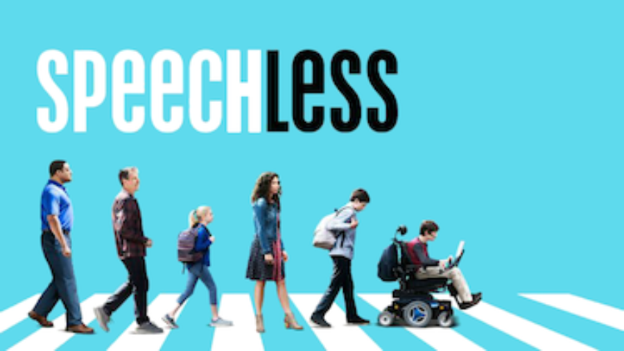 Speechless promo image with word Speechless and showing the characters walking toward the right