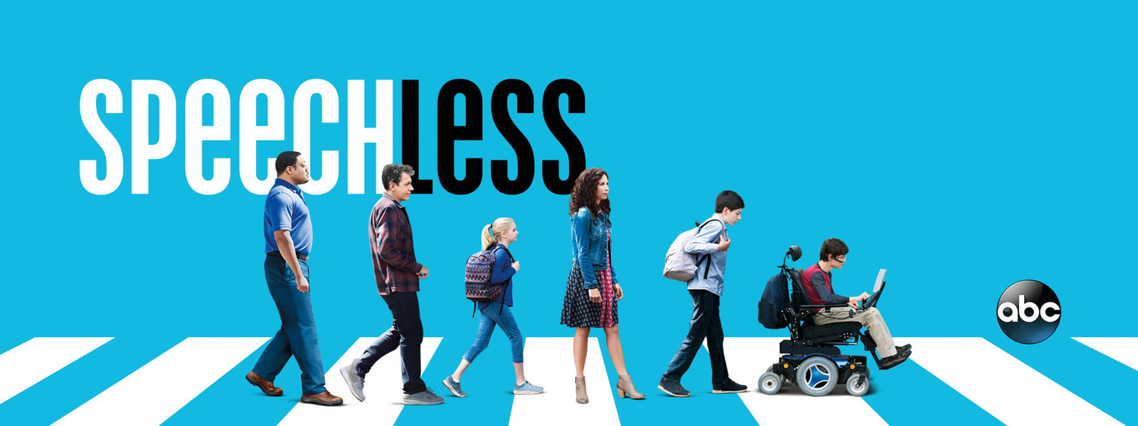 Speechless promo image with word Speechless and showing the characters walking toward the right