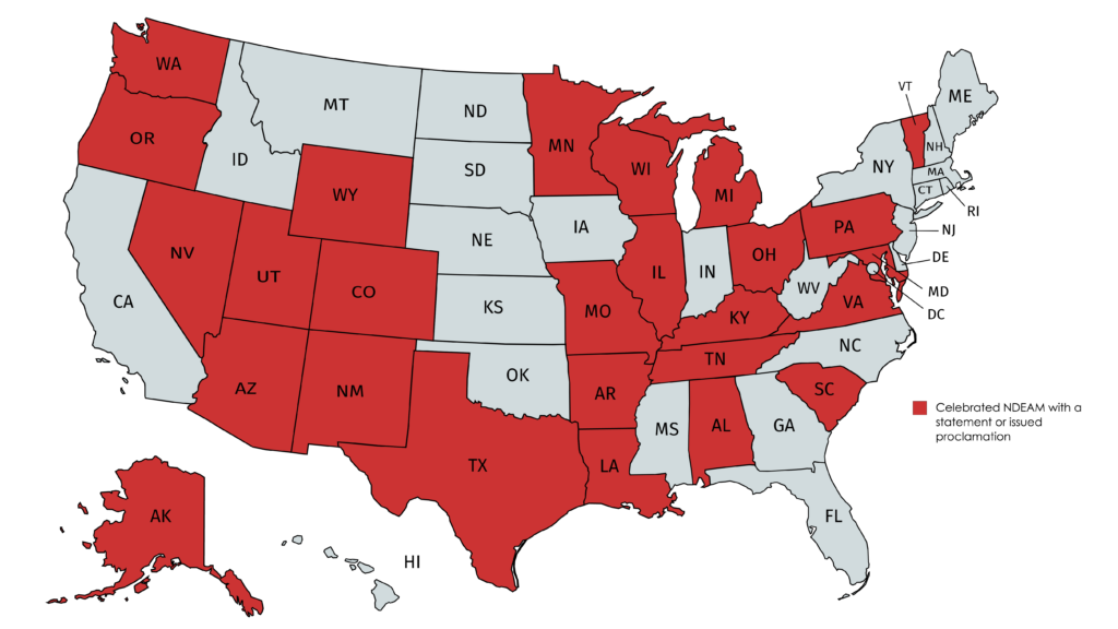 26 States Celebrating National Disability Employment Awareness Month with a Proclamation or Event (highlighted in red)