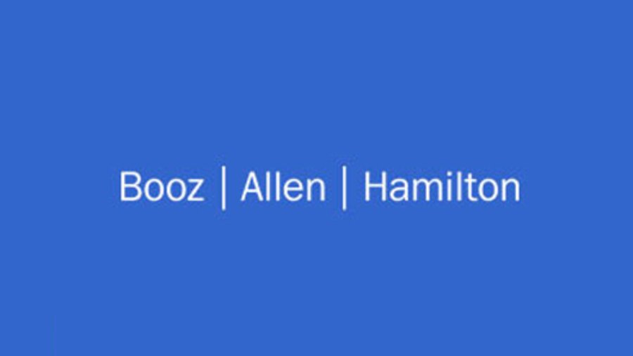 Booz Allen Hamilton logo in white on a blue background