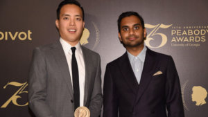 Aziz Ansari and Alan Yang posed smiling