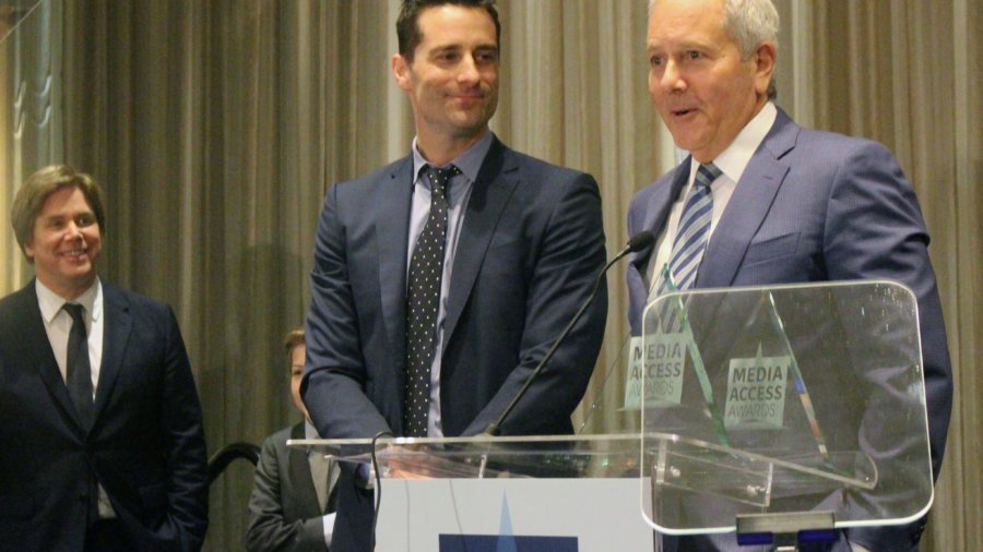 David Hoberman and Todd Lieberman accepting their Media Access award