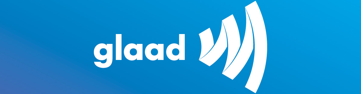 GLAAD Logo in white on blue background