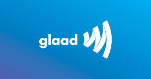 GLAAD Logo in white on blue background