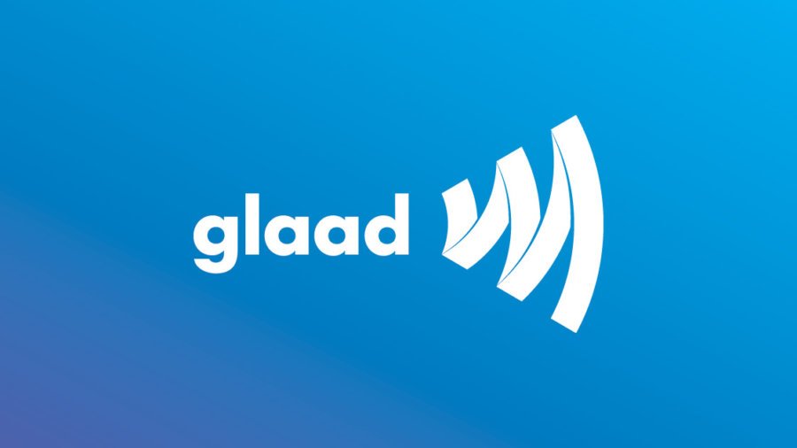 GLAAD Logo in white on blue background