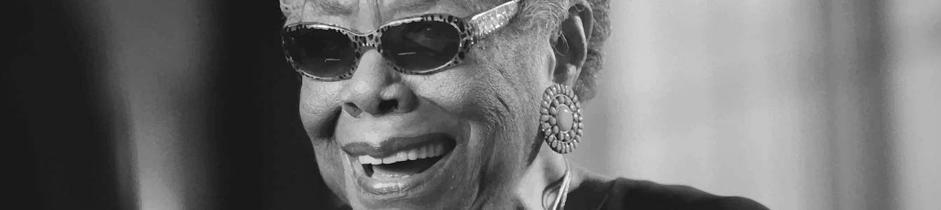 Close up black and white photo of Maya Angelou wearing sunglasses