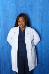 Chandra Wilson in costume as Dr. Miranda Bailey