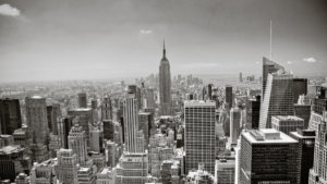 New York City skyline in grayscale