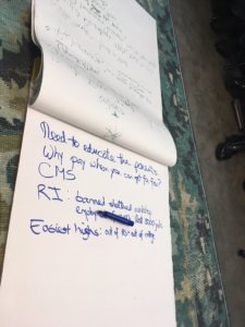 A large piece of paper that was used to take notes while brainstorming ideas at the Long Beach event