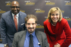 JP Morgan Chase's Rodney Hood with RespectAbility's Jennifer Laszlo Mizrahi and Ben Spangenberg