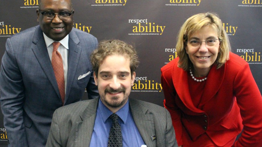 Ben Spangenberg with JP Morgan Chase's Rodney Hood and RespectAbility's Jennifer Laszlo Mizrahi