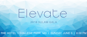 Text reads "Elevate 2018 Sulam Gala The Hotel | College Park, MD | Sunday, June 3 | 6:00 PM