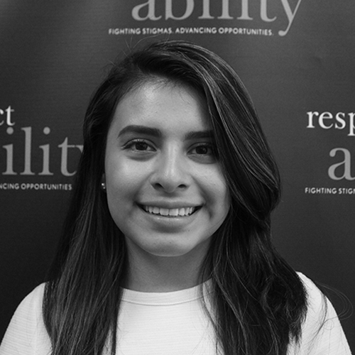 Head shot of Daniela Nieves in front of the Respectability banner