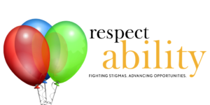 RespectAbility logo with a picture of three balloons