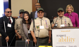 Ollie, Steven, Nick and Leo Cantos, along with Jennifer Laszlo Mizrahi, Calvin Harris and Vivian Bass at RespectAbility's 2018 Summit