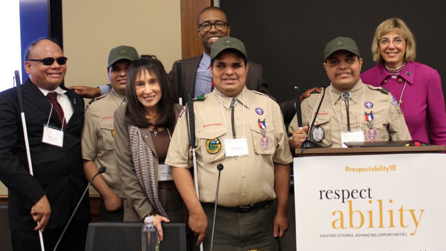 Ollie, Steven, Nick and Leo Cantos, along with Jennifer Laszlo Mizrahi, Calvin Harris and Vivian Bass at RespectAbility's 2018 Summit