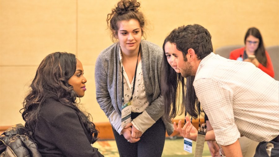 Hillel students meet with activist and community organizer Ola Ojewumi at the 2017 Ruderman Inclusion Summit