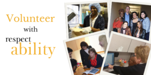 Four separate images of people with disabilities working. Text: Volunteer with RespectAbility