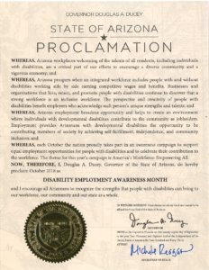 Image of Arizona proclamation for NDEAM 2018