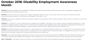 Screenshot of Michigan proclamation for NDEAM 2018
