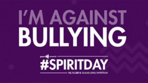 Purple background, white text: I'm against bullying. #SpiritDay