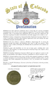 Image of proclamation from Colorado celebrating NDEAM