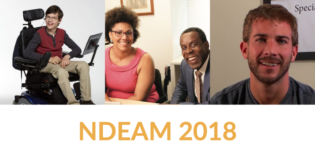 Images of Micah Fowler, two people from the ODEP PSA, and Chris Ulmer. Text: NDEAM 2018