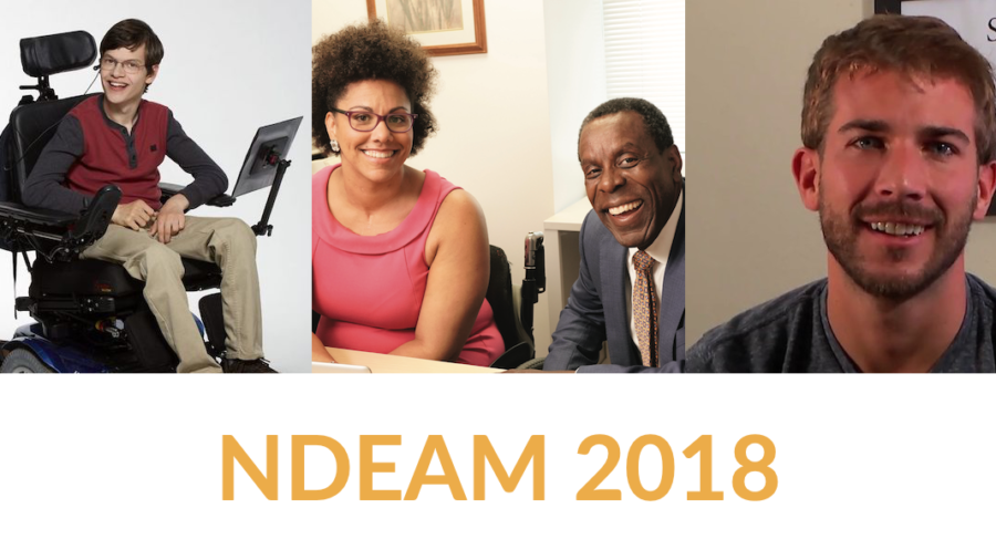 Images of Micah Fowler, two people from the ODEP PSA, and Chris Ulmer. Text: NDEAM 2018