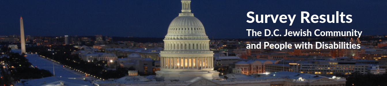 Washington, DC skyline with capitol building in foreground and Washington Monument in background. Text: Survey Results The D.C.-area Jewish Community and People with Disabilities