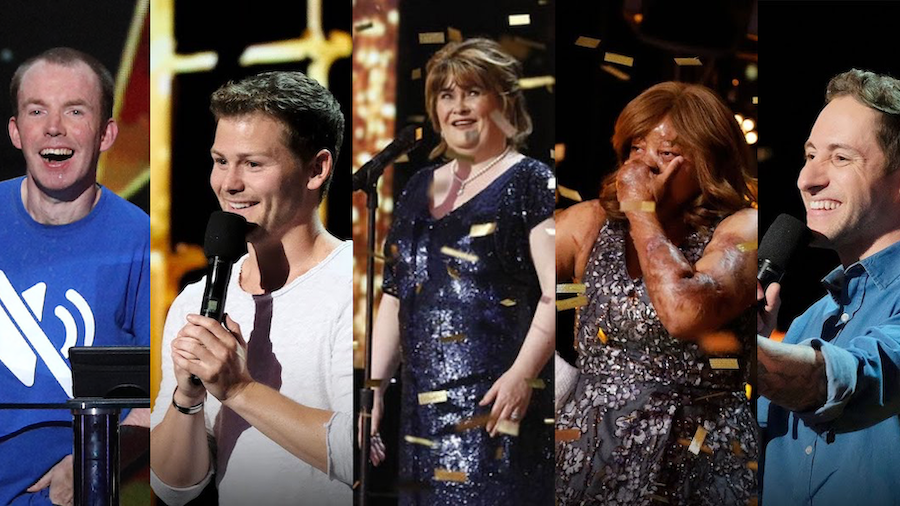 Lost Voice Guy, Drew Lynch, Susan Boyle, Kechi and Samuel J Comroe on America's Got Talent The Champions