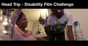 Tatiana Lee and her co-star acting in Head Trip. Text: Head Trip - Disability Film Challenge