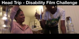 Tatiana Lee and her co-star acting in Head Trip. Text: Head Trip - Disability Film Challenge