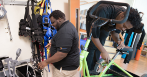 Two separate images of Project Search interns at Kennedy Krieger Institute working