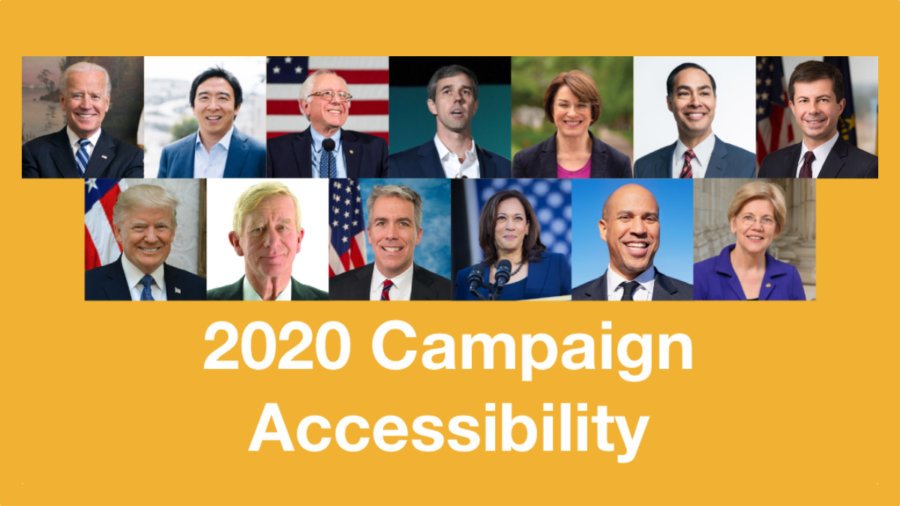 Photos of the 13 candidates covered in the Miami Lighthouse Report. Text: 2020 Campaign Accessibility