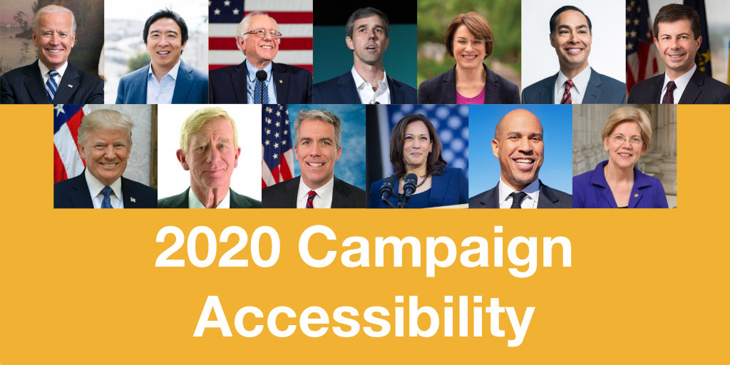 Photos of the 13 candidates covered in the Miami Lighthouse Report. Text: 2020 Campaign Accessibility