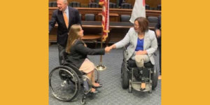 Policy Fellow Ana Kohout, a constituent of Illinois, shakes hands with Senator Tammy Duckworth.