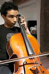 A young adult with autism playing the viola