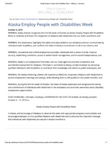 Proclamation for Disability Employment Awareness Month in Alaska