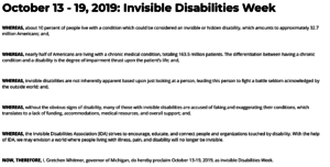 Proclamation from Governor Gretchen Whitmer for Invisible Disabilities Week