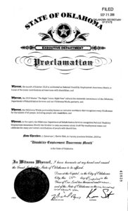 Disability Employment Awareness Month Proclamation from Oklahoma Governor Kevin Stitt