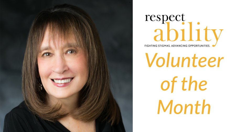 headshot of Vivian Bass smiling at the camera. RespectAbility logo. text: volunteer of the month
