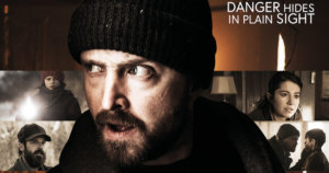 Poster for The Parts You Lose, with the tagline "Danger Hides in Plain Sight" and stills from four scenes in the movie, with Aaron Paul in the foreground