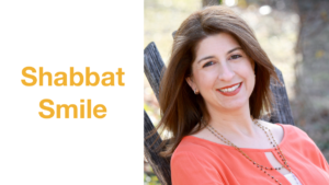 Meredith Polsky smiling outside headshot. Text: Shabbat Smile
