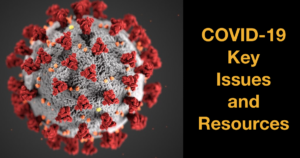 Image representing the coronavirus. Text: COVID-19 Key Issues and Resources
