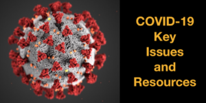 Image representing the coronavirus. Text: COVID-19 Key Issues and Resources