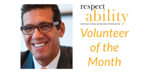 Volunteer of the month. RespectAbility logo. Headshot of Richard Phillips smiling